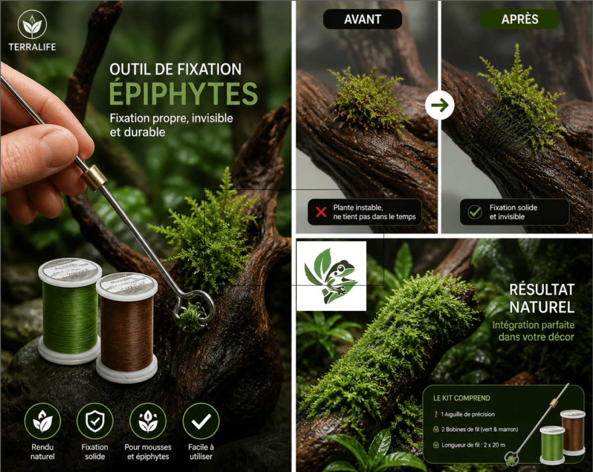 Kit Fixation Plantes Épiphytes – Fil & Aiguille pour Terrarium Vivant - TerraLife